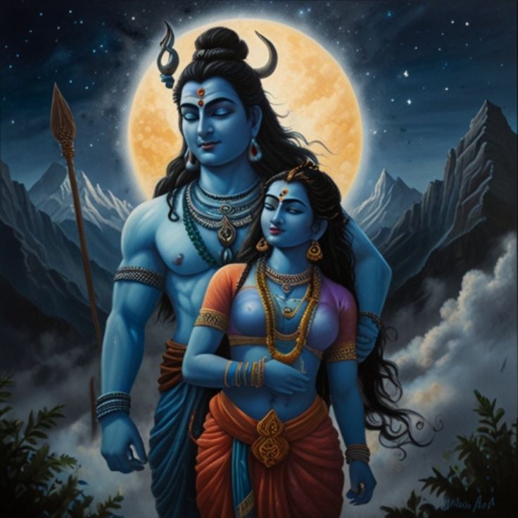 beautiful and artistic depiction of Lord Shiva and Goddess Parvati, symbolizing divine love and spiritual connection.