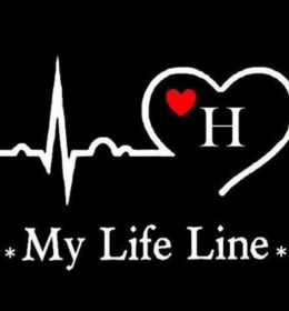 A black background featuring a white heartbeat line that transitions into a heart shape with the letter "H" inside. A small red heart is placed near the letter. Below, the text "My Life Line" is written in white.