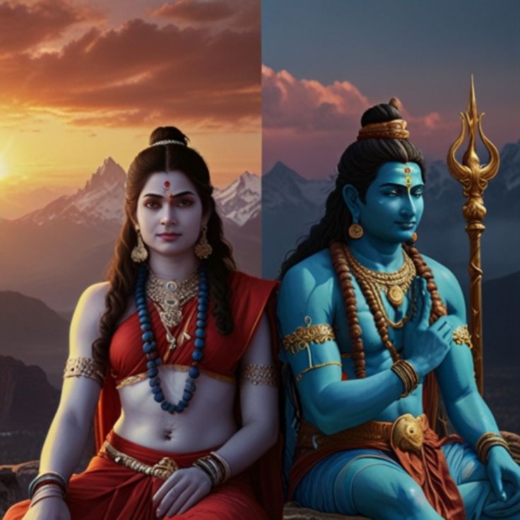 beautiful and artistic depiction of Lord Shiva and Goddess Parvati, symbolizing divine love and spiritual connection.