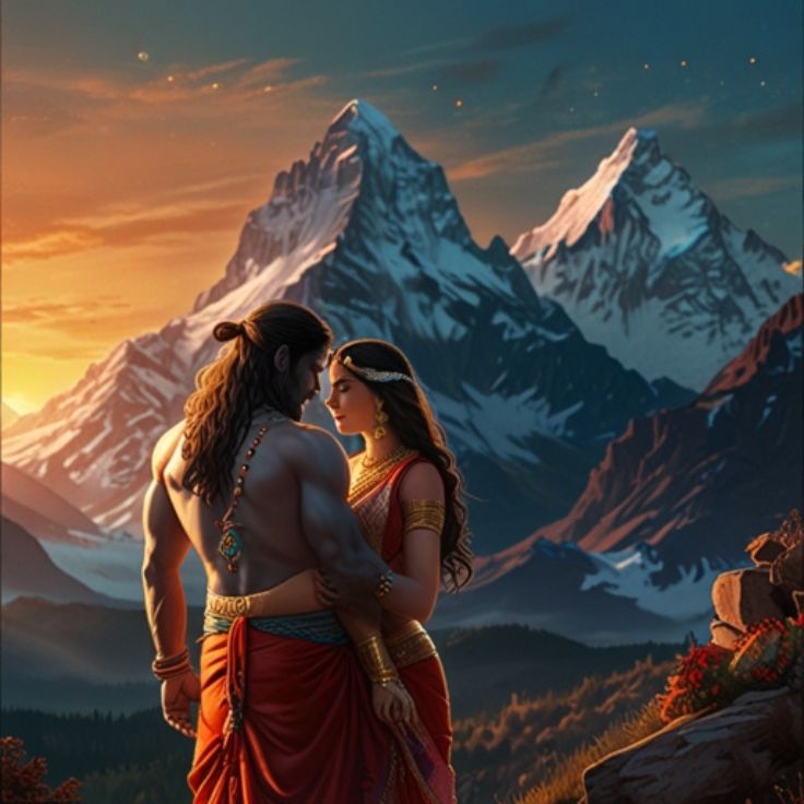 beautiful and artistic depiction of Lord Shiva and Goddess Parvati, symbolizing divine love and spiritual connection.