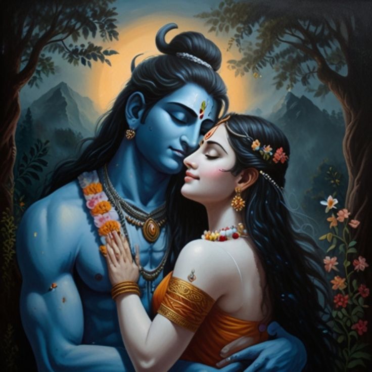 beautiful and artistic depiction of Lord Shiva and Goddess Parvati, symbolizing divine love and spiritual connection.
