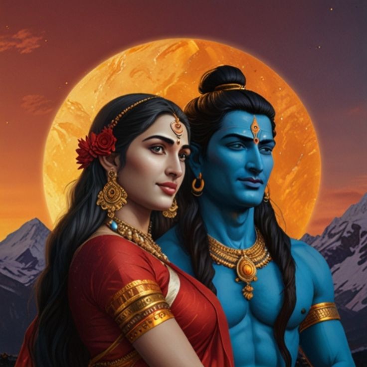 beautiful and artistic depiction of Lord Shiva and Goddess Parvati, symbolizing divine love and spiritual connection.
