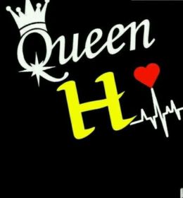 A black background with the word "Queen" written in white, a golden "H" below it, a red heart, and a heartbeat line design, symbolizing love and royalty.