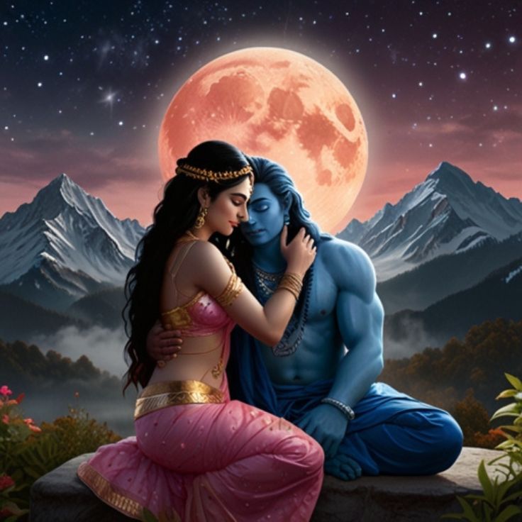 beautiful and artistic depiction of Lord Shiva and Goddess Parvati, symbolizing divine love and spiritual connection.