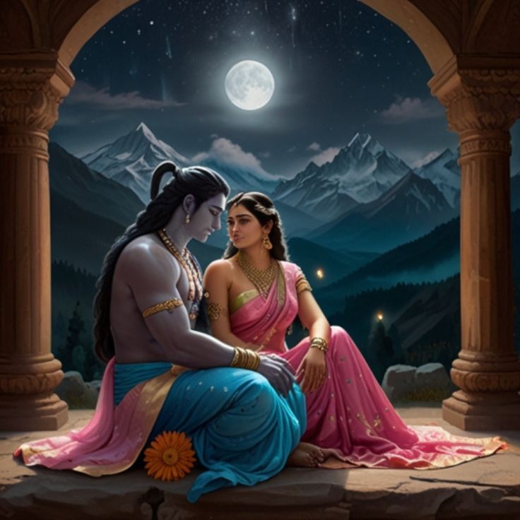beautiful and artistic depiction of Lord Shiva and Goddess Parvati, symbolizing divine love and spiritual connection.