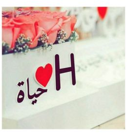 "H" with Arabic Text – The letter "H" with a red heart and Arabic word "حياة" (life), decorated with pink roses.