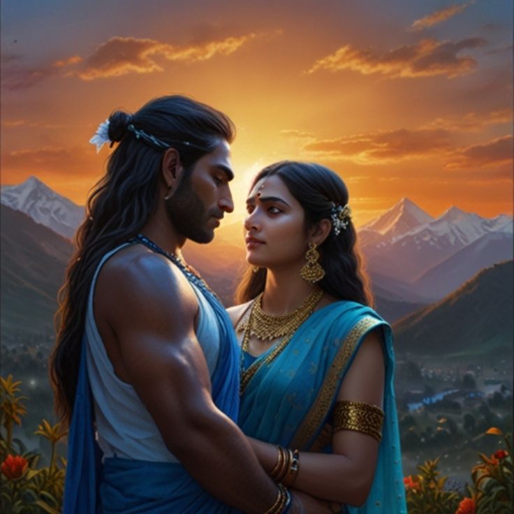 beautiful and artistic depiction of Lord Shiva and Goddess Parvati, symbolizing divine love and spiritual connection.
