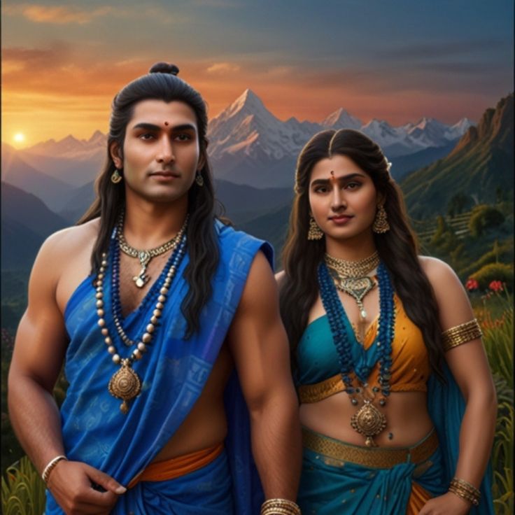 beautiful and artistic depiction of Lord Shiva and Goddess Parvati, symbolizing divine love and spiritual connection.