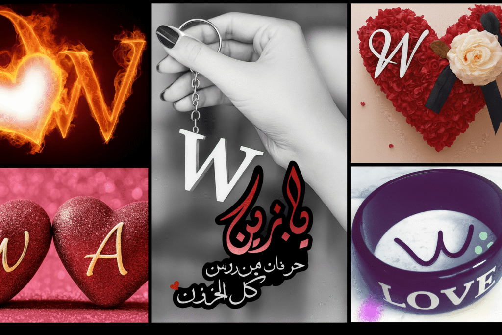 A collage featuring the word love in various styles alongside the letter w in different designs