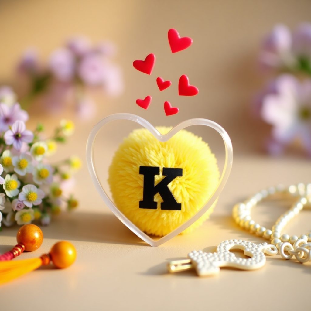 A decorative heart-shaped box featuring a tassel and a heart-shaped keychain beside it