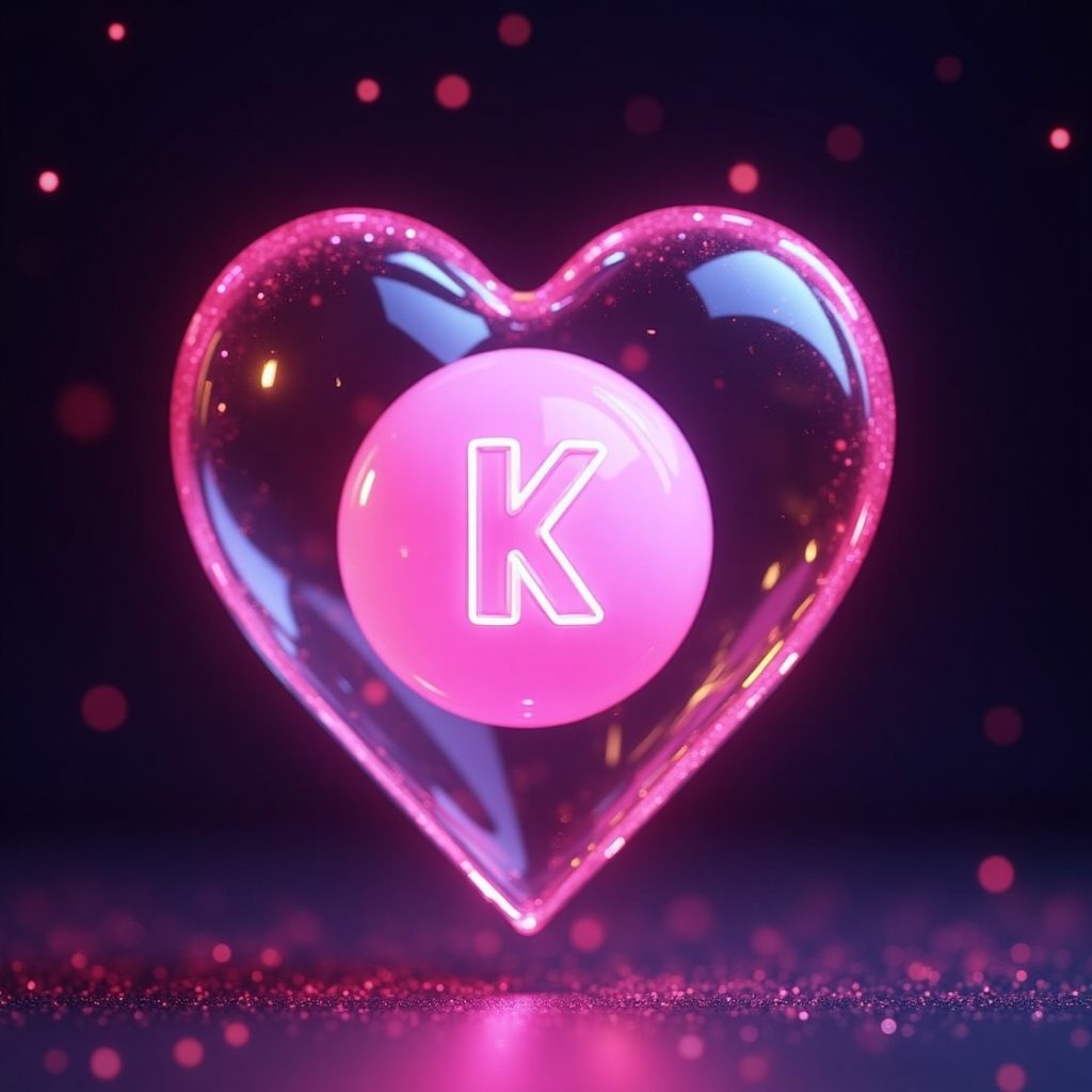 A pink heart-shaped item with the letter 'K' printed in the center, symbolizing affection or a personal touch