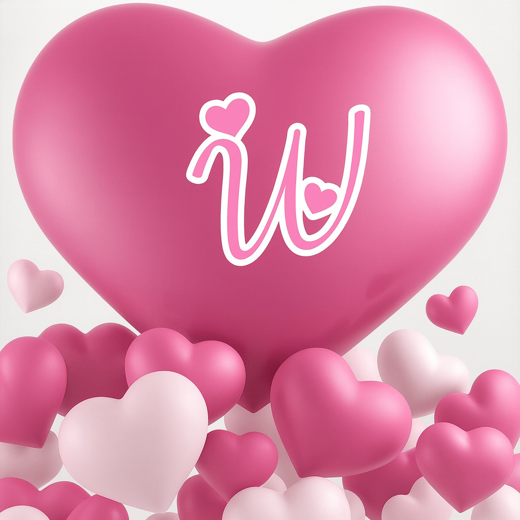 A pink letter W adorned with a sparkle