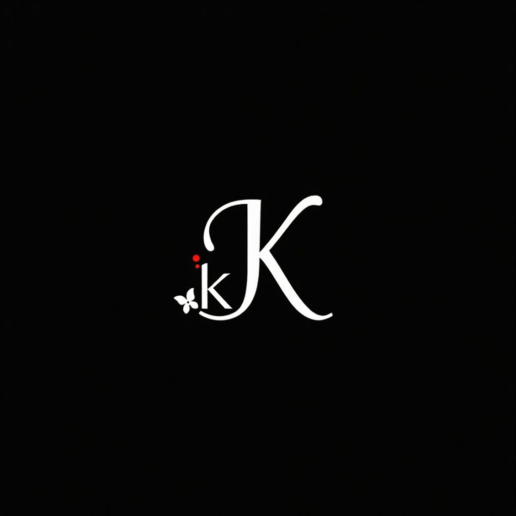 A single letter K positioned centrally against a black backdrop
