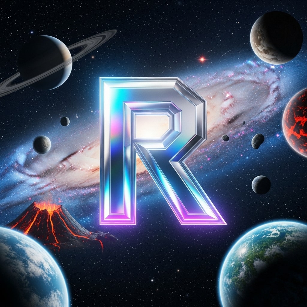 Futuristic metallic R with holographic glow