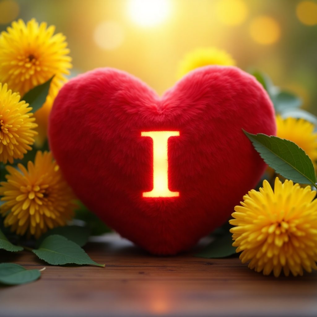 Heart shape made of yellow flowers on a rustic wooden table, symbolizing love and nature