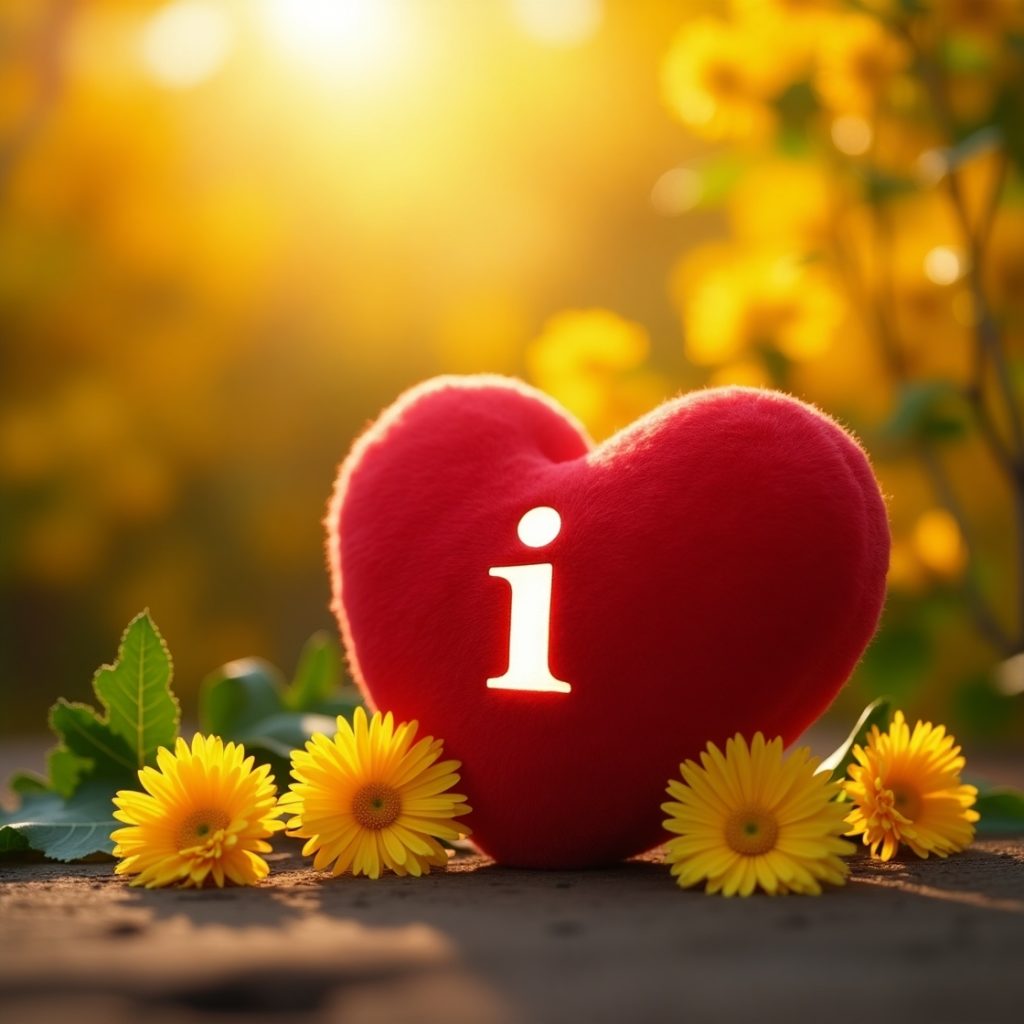 I love you heart design set against a backdrop of cheerful yellow flowers