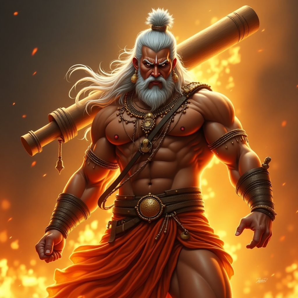 Lord Shiva, revered as the lord of the gods, stands before a roaring fire, representing strength and spiritual illumination