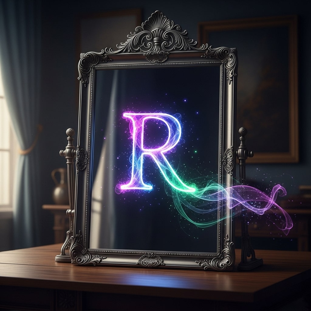 Mystical R appearing inside a magic mirror