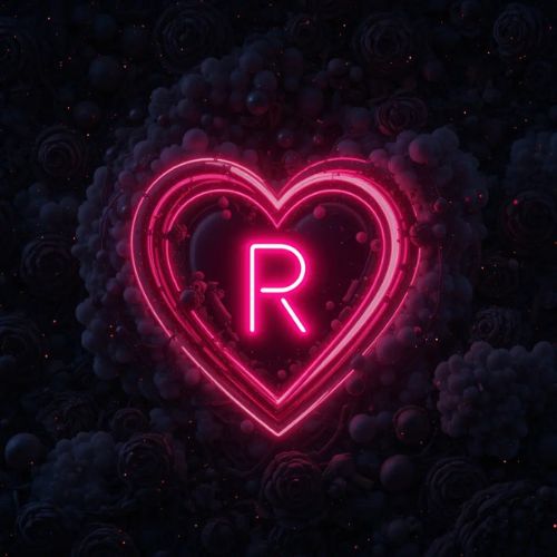 R DP Name ProProfileDP_ _Amidst the night, a glowing neon heart shines bright, carrying the letter R in its light