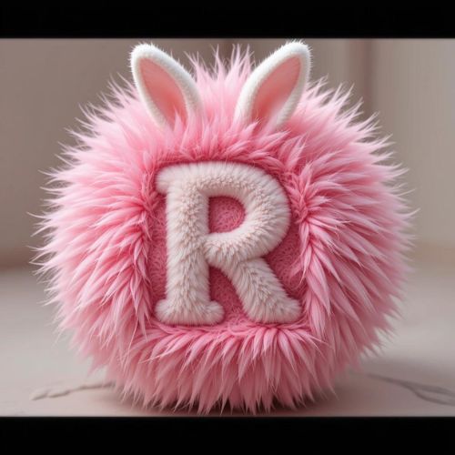 R DP Name ProProfileDP_ _Playful and adorable, the letter R finds its home on a pink fur ball, crowned with charming bunny ears that radiate innocence