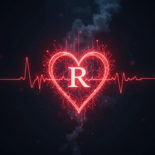R DP Name ProProfileDP_ _The heartbeat of love flows to a glowing heart, where the letter R marks the rhythm of life