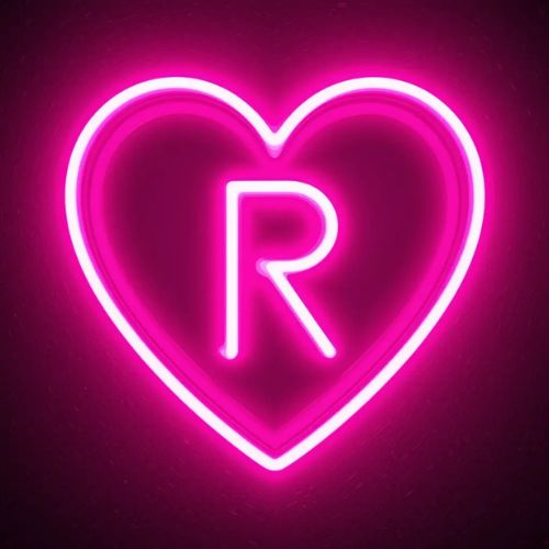 R DP Name ProProfileDP_ _The neon pink heart illuminates the night, showcasing the letter R in a glowing, modern style