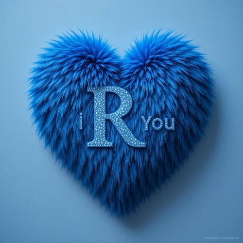 R DP Name ProProfile__The rich blue fur heart tenderly embraces the letter R, accompanied by a sweet I Love You that speaks volumes of love