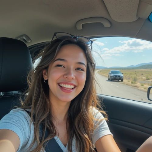 Smile DP PRoProfileDP_ Road Trip Smile 🚗😊_ A cheerful smile on an open road with a car in the backdrop