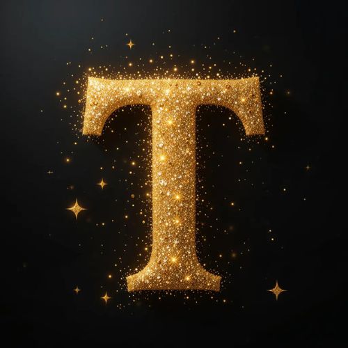 T DP Name ProProfileDP_ A bold glittery _T_ on a black background with a shiny, reflective surface