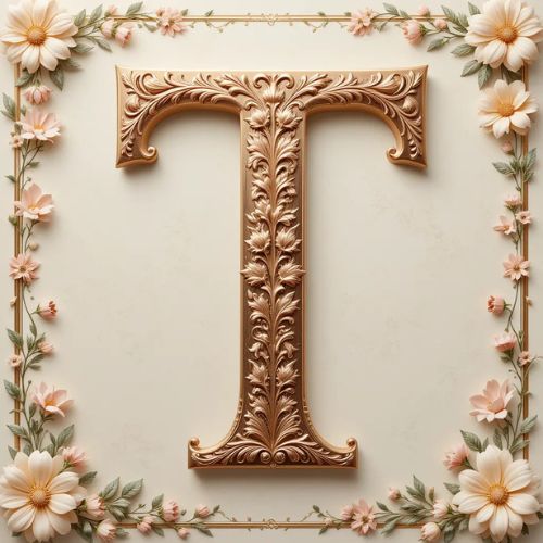 T DP Name ProProfileDP_A rose-gold letter _T_ decorated with intricate floral designs
