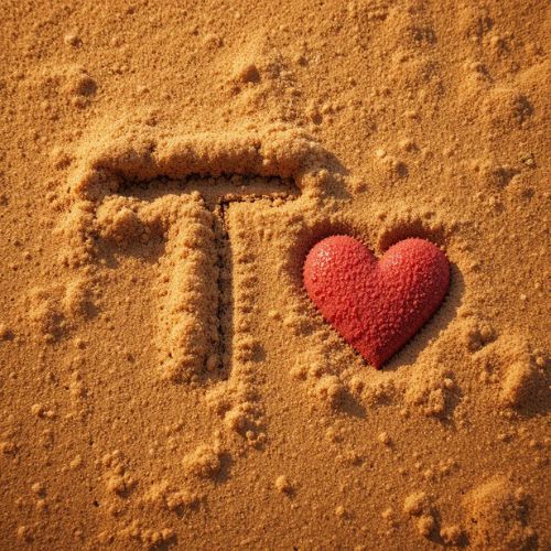 T DP Name ProProfileDP_The letter _T_ drawn in smooth sand with a bright red heart icon next to it