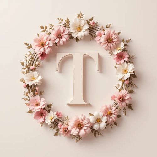 T DP Name ProProfileDP_The letter _T_ inside a decorative circular frame, surrounded by elegant pink and white flowers