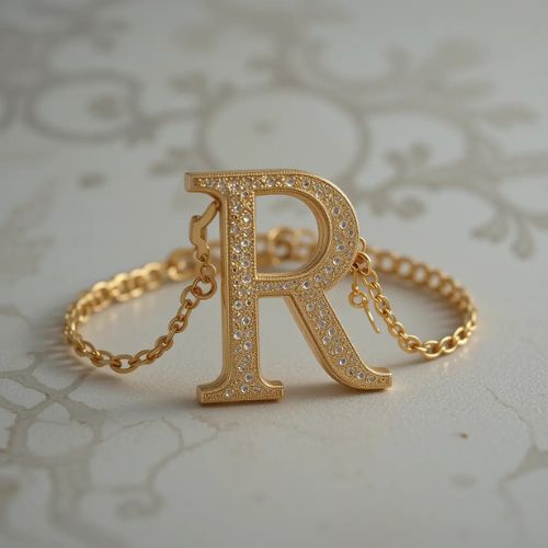 The golden bracelet proudly displays the letter R, adorned with delicate chains for a stylish and modern look