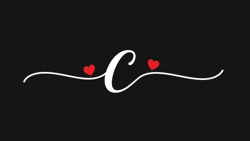 The letter C adorned with two red hearts
