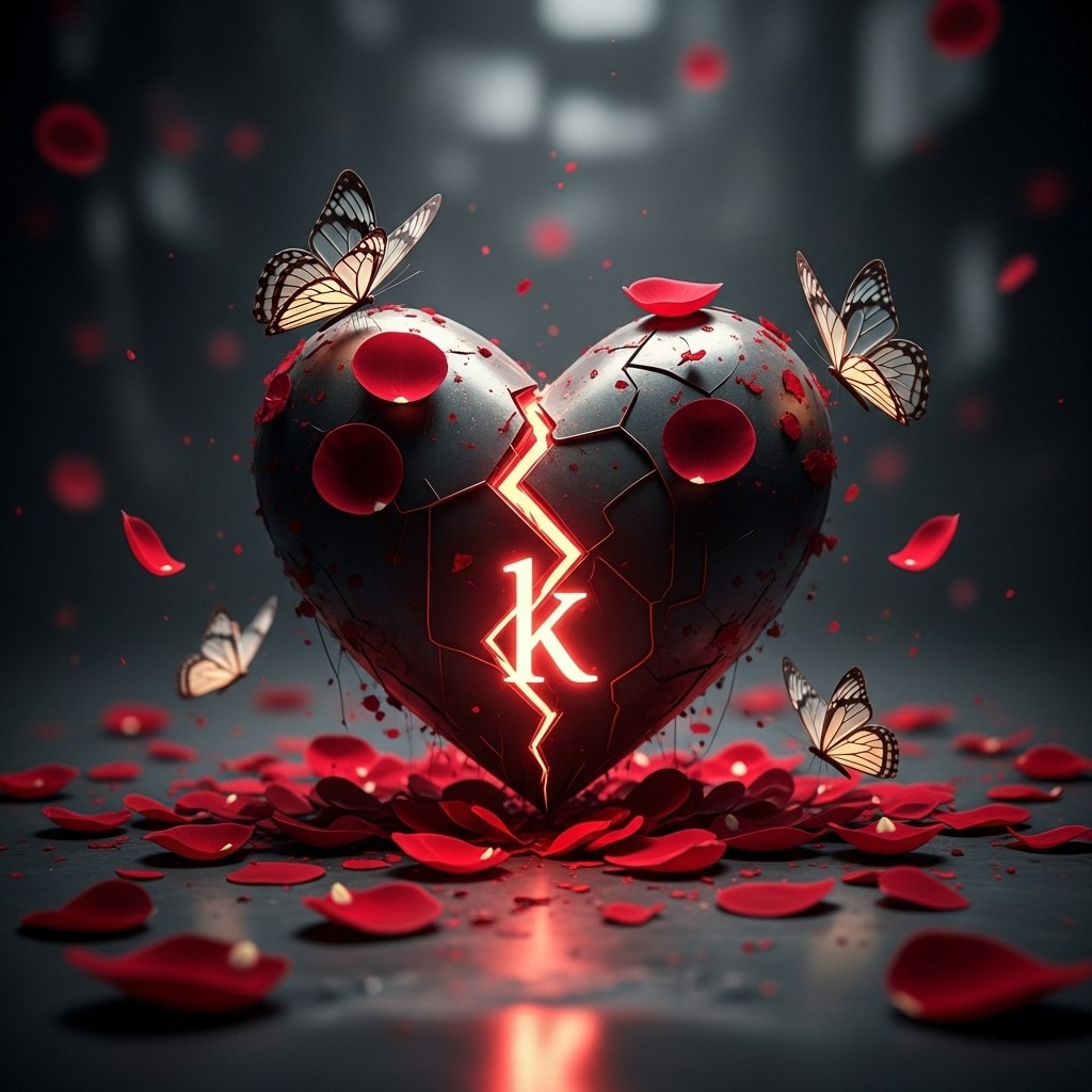 The letter K formed from a vibrant arrangement of red and black roses