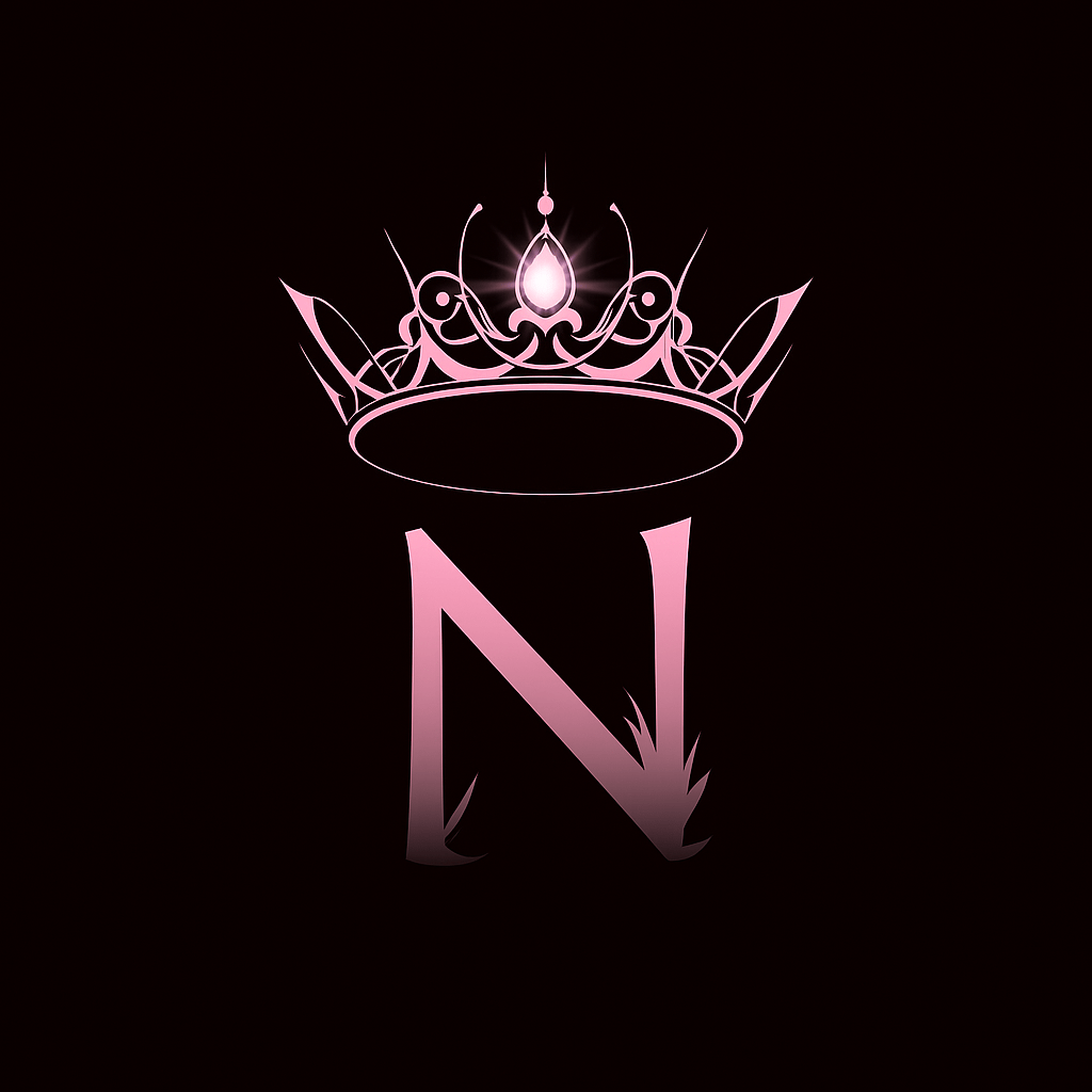 The letter 'n' is elegantly adorned with a decorative crown, symbolizing royalty and distinction