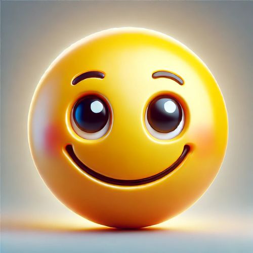 A bright yellow 3D emoji with a glossy finish and a warm, friendly smile.