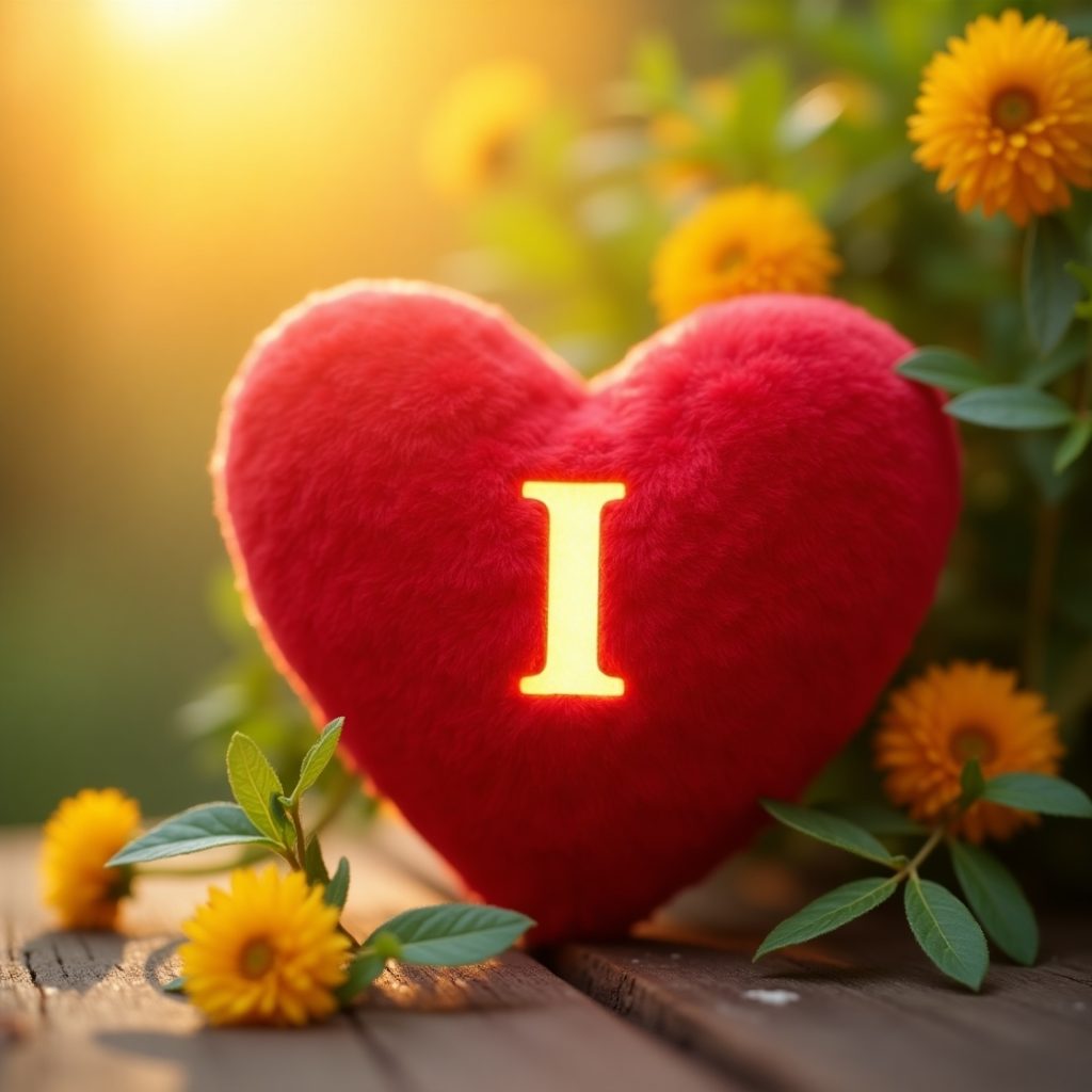 Yellow flowers arranged in a heart shape on a wooden table, conveying a warm and cheerful sentiment