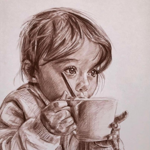 a boy art with cup