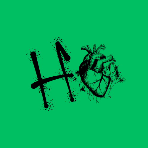 black h with green background