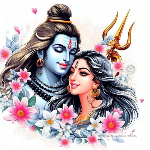 shiv and parvati are in flowers