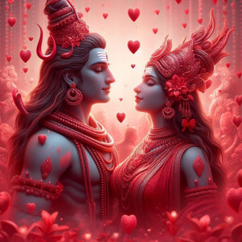 shiv and parvati are in red hearts
