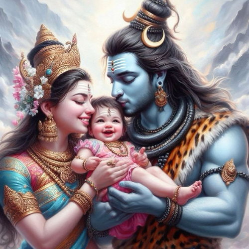 shiv and parvati are with baby