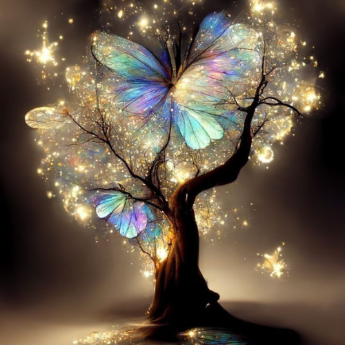 tree art with lighted butterfly