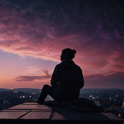 A silhouette of a person sitting against a soft, dreamy sky, creating a peaceful and artistic aesthetic DP.
