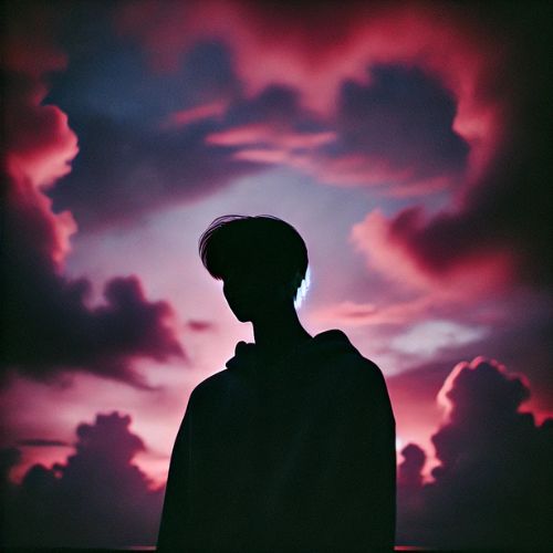 A silhouette of a person sitting against a soft, dreamy sky, creating a peaceful and artistic aesthetic DP.