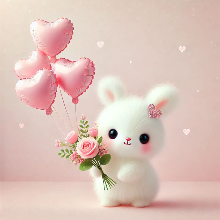 A cute white bunny peeking over a pink wooden fence, with a soft pink background.