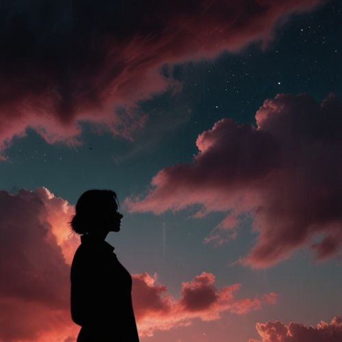 A silhouette of a person sitting against a soft, dreamy sky, creating a peaceful and artistic aesthetic DP.