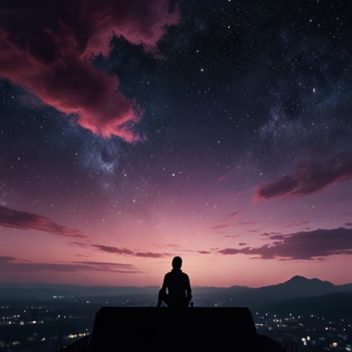 A silhouette of a person sitting against a soft, dreamy sky, creating a peaceful and artistic aesthetic DP.