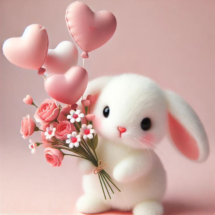 A cute white bunny peeking over a pink wooden fence, with a soft pink background.